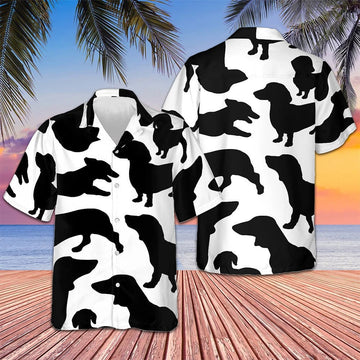 Black And White Dachshunds Pattern Hawaiian Shirt Vacation Button Up Shirt Dog Lovers Gifts -WearandDecor