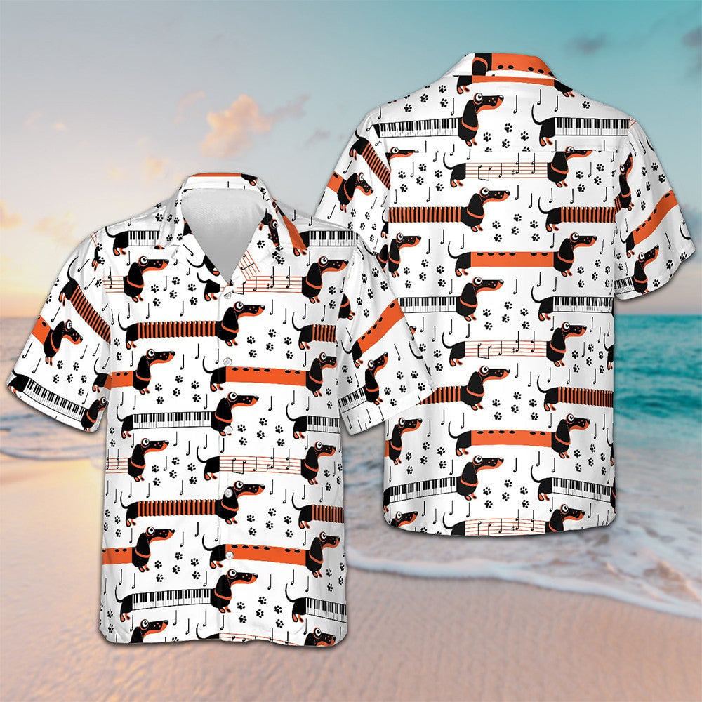 Piano Dachshund Dogs Hawaiian Shirt Dog Lover Funny Button Down Shirt Summer Presents -WearandDecor