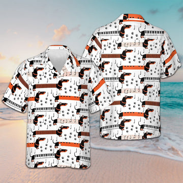Piano Dachshund Dogs Hawaiian Shirt Dog Lover Funny Button Down Shirt Summer Presents -WearandDecor