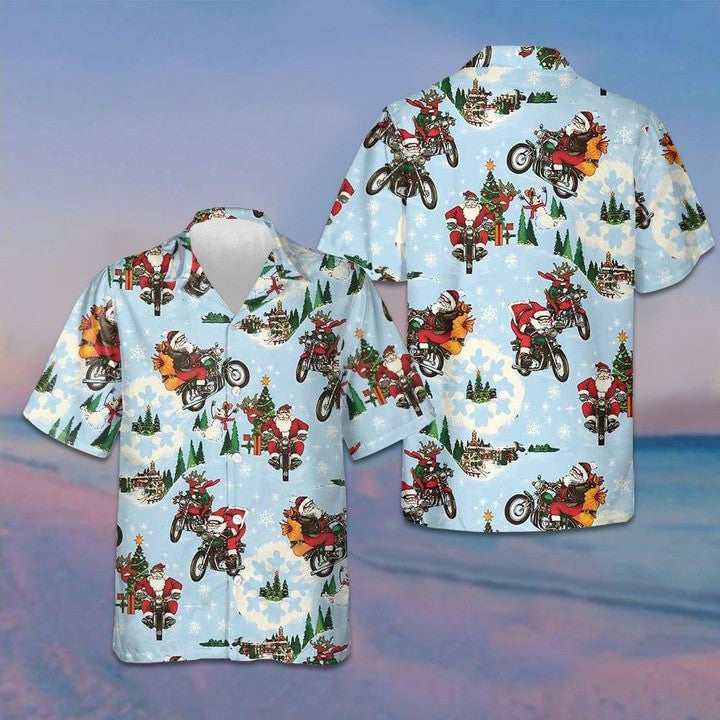 Santa On Motorcycle Hawaiian Shirt Funny Santa Shirt Gifts For Christmas 2024 -WearandDecor