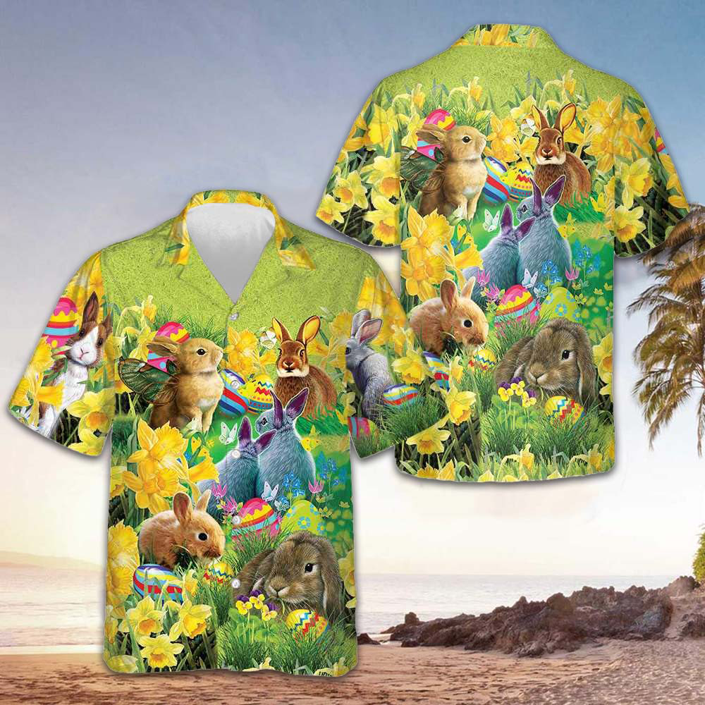 Easter Bunnies Hawaiian Shirt Easter 2024 Cool Button Up Shirt Gifts For Him -WearandDecor