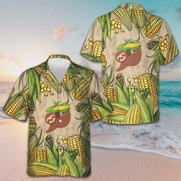 Sloth And Corn Hawaiian Shirt Beach Short Sleeve Button Up Shirt Gifts For Boyfriend -WearandDecor
