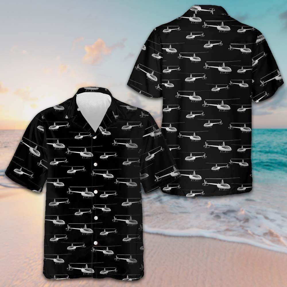 Monochrome Seamless Helicopter Pattern Hawaiian Shirt Beach Button Up Shirts For Men -WearandDecor