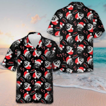 Merry Christmas Cat Hawaiian Shirt Cat With Santa Hat Mens Xmas Shirts Gifts For Stepson -WearandDecor