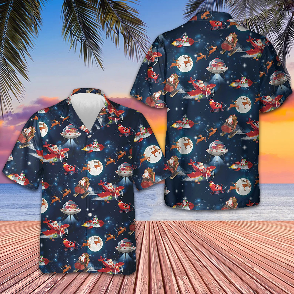 Christmas In Space Hawaiian Shirt Santa Claus And Reindeer Pattern Shirt Gifts For Him -WearandDecor