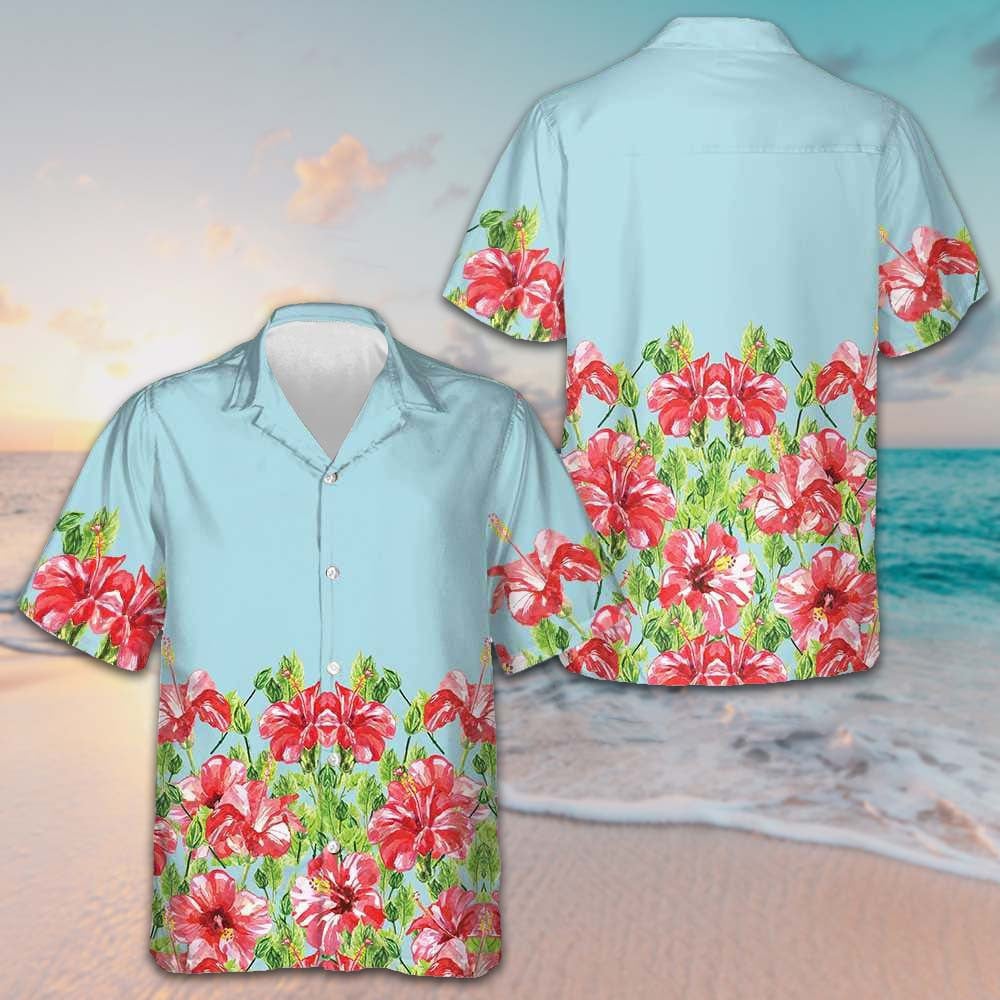 Hibiscus Flower Hawaiian Shirt Men's Button Down Shirts For Summer Gifts For Guys -WearandDecor