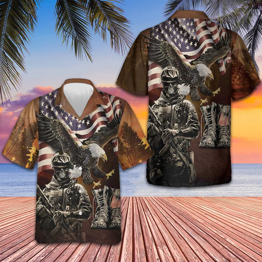 American Veteran Eagle Hawaiian Shirt Proud Veteran Shirt Gifts For Dad -WearandDecor
