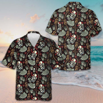 Skull And Dollars Seamless Pattern Hawaiian Shirt Beach Shirt Button Down Gifts For Him -WearandDecor