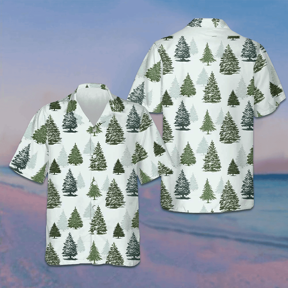 Christmas Tree Pattern Hawaiian Shirt Beach Button Down Gifts For Him -WearandDecor