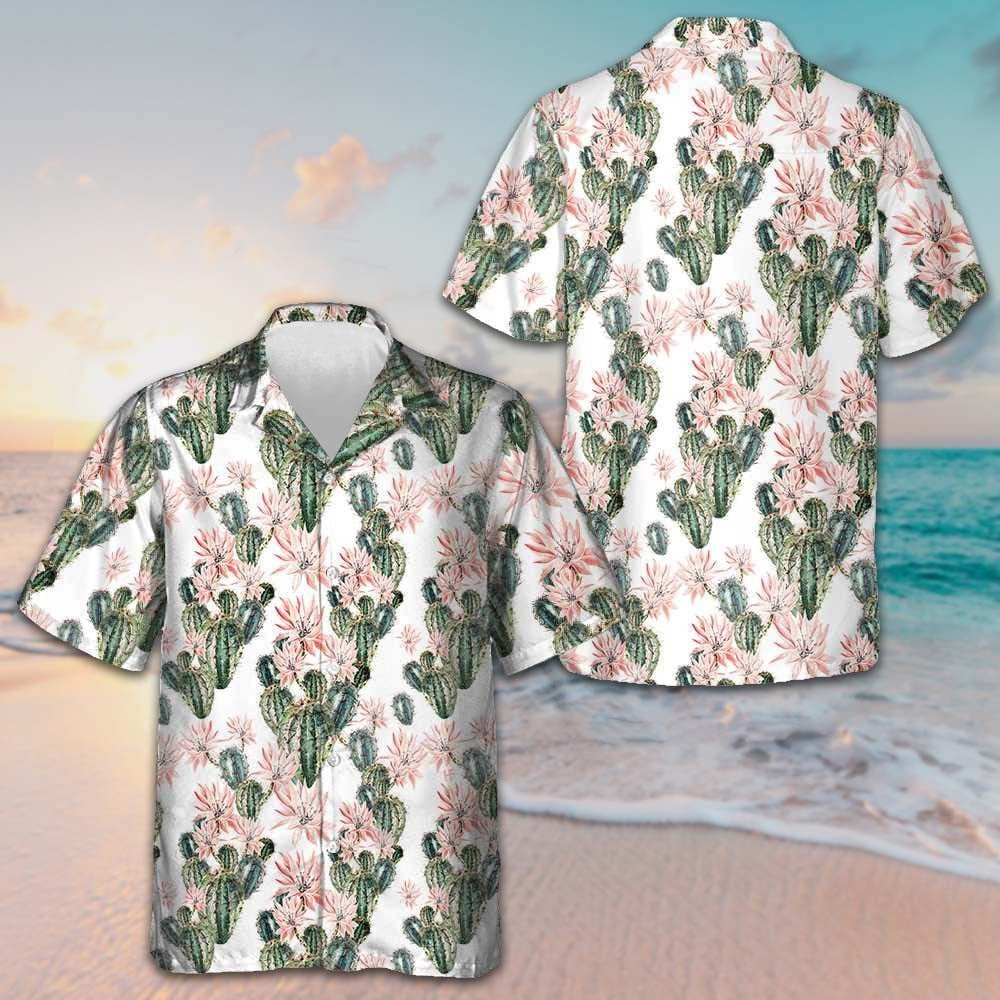 Cactus Pattern Hawaiian Shirt Mens Button Up Shirts Summer Presents For Husband -WearandDecor