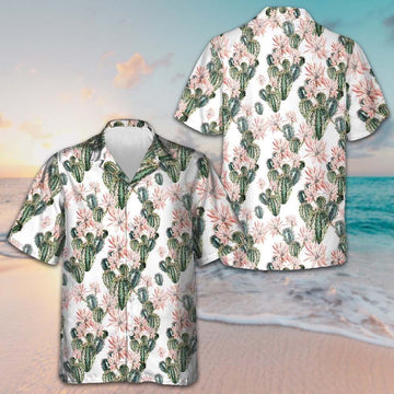 Cactus Pattern Hawaiian Shirt Mens Button Up Shirts Summer Presents For Husband -WearandDecor