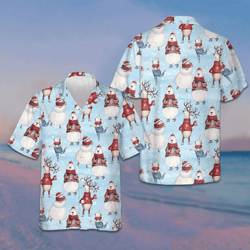 Christmas Pattern With Bunny And Snowman Hawaiian Shirt Merry Xmas Button Up Shirts For Men -WearandDecor