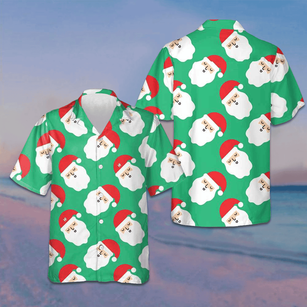 Santa Claus Bright Seamless Pattern Hawaiian Shirt Funny Santa Green Button Up Gifts For Xmas -WearandDecor