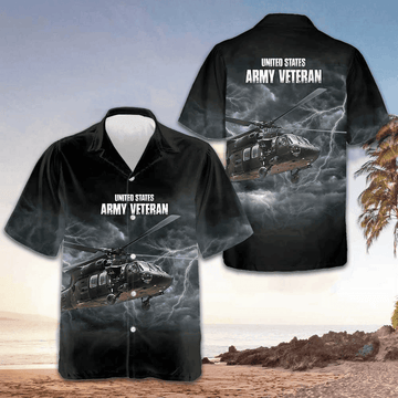 US Army Veteran Helicopter Hawaiian Shirt Men's Button Down Shirt Gifts For Army Veterans -WearandDecor