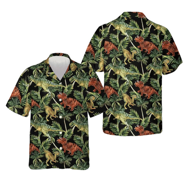 Dinosaur Tropical Pattern Hawaiian Shirt Summer Button Down Shirts Gifts For Dinosaur Lovers -WearandDecor