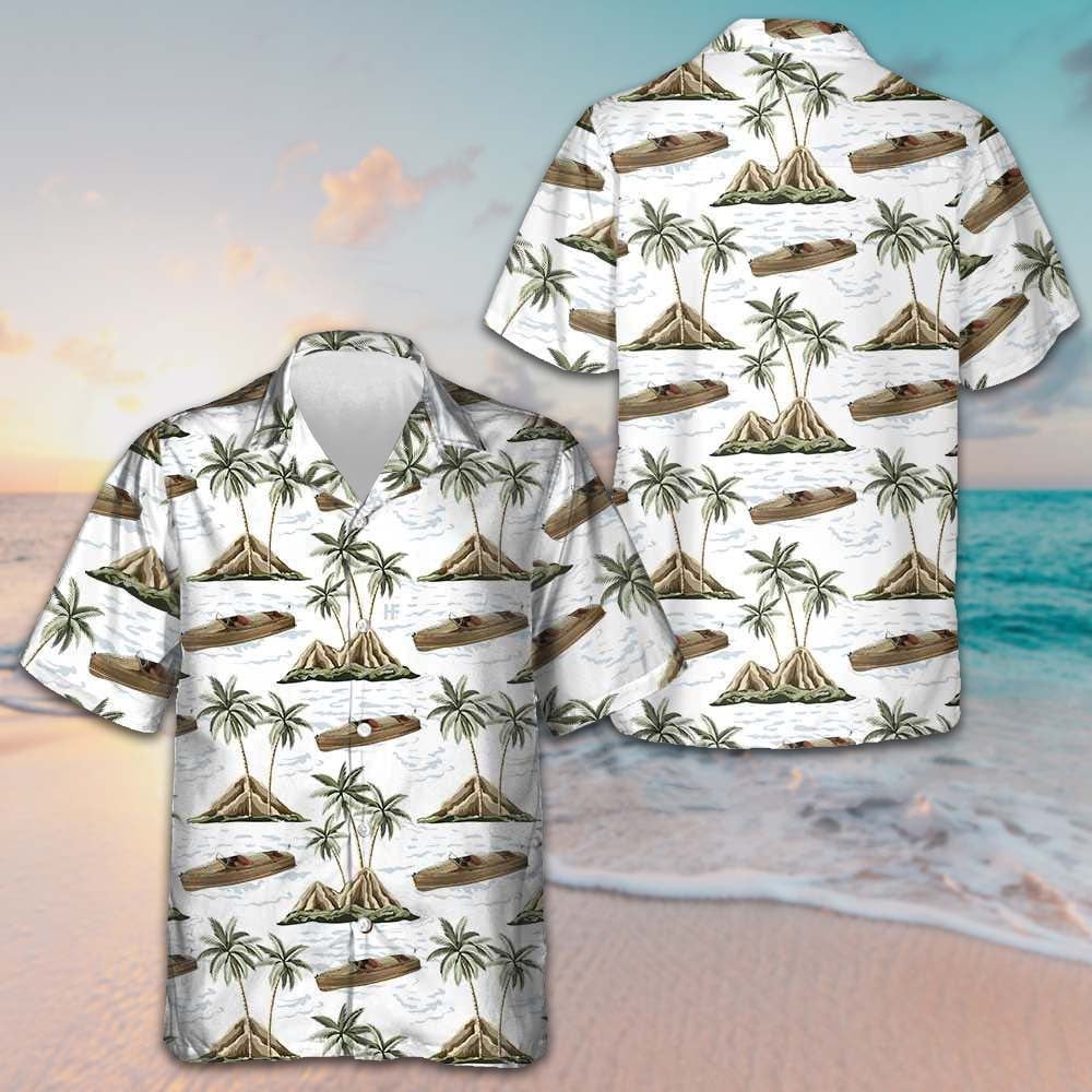 Chris Craft Boat Pattern Hawaiian Shirt Men's Vacation Button Up Shirts Gifts For Son In Law -WearandDecor