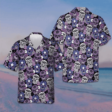 Sugar Skull Purple Hawaiian Shirt Mexican Skull Shirt Day Of The Dead Ideas -WearandDecor