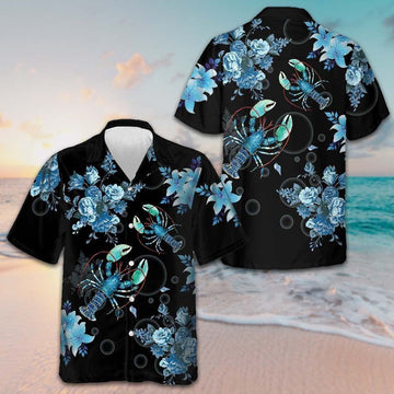 Bright Blue Lobster Hawaiian Shirt Vacation Button Down Shirts Gifts For Lobster Lovers -WearandDecor