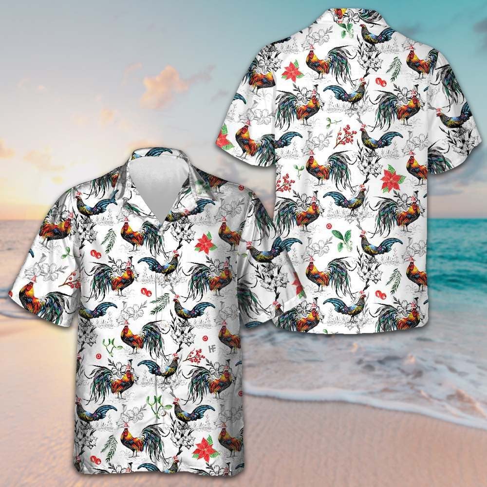 Christmas Chicken With Poinsettia Flower Hawaiian Shirt Cool Christmas Shirt Gifts For Son -WearandDecor