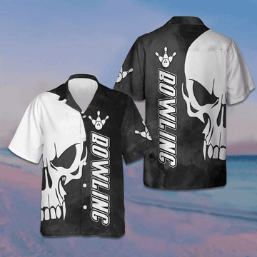 Skull Bowling Hawaiian Shirt Black And White Bowling Shirt Best Gifts For Bowlers -WearandDecor