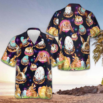 Bunnies In Galaxy Hawaiian Shirt Cute Adorable Easter Bunny Shirt Gifts For Men -WearandDecor
