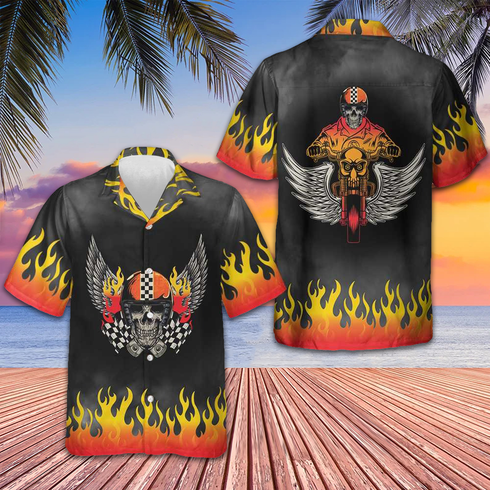 Two Wheels Forever Motorcycle Hawaiian Shirt Motorcycle Riding Skull shirt Gifts For Bikers -WearandDecor