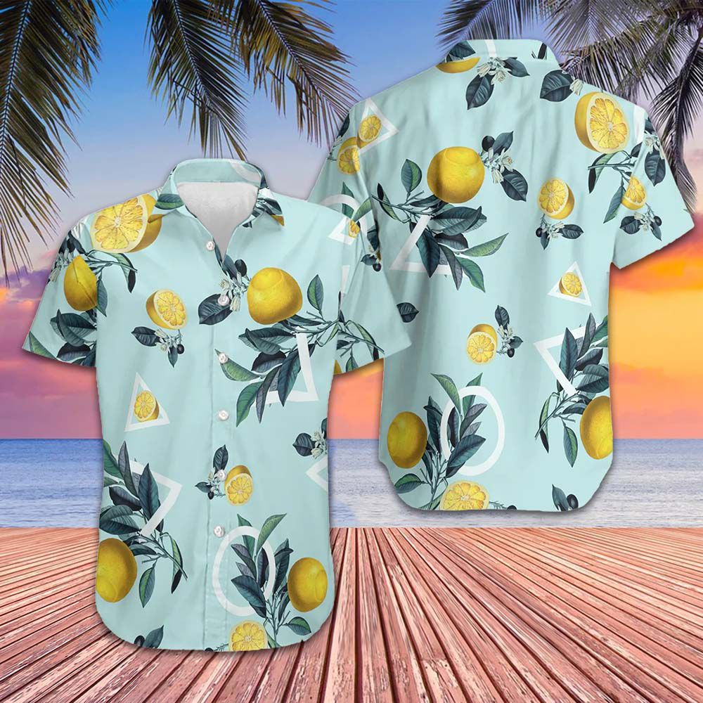 Tropical Lemon Pattern Hawaiian Shirt Men's Vacation Button Up Shirts Gifts For Summer -WearandDecor