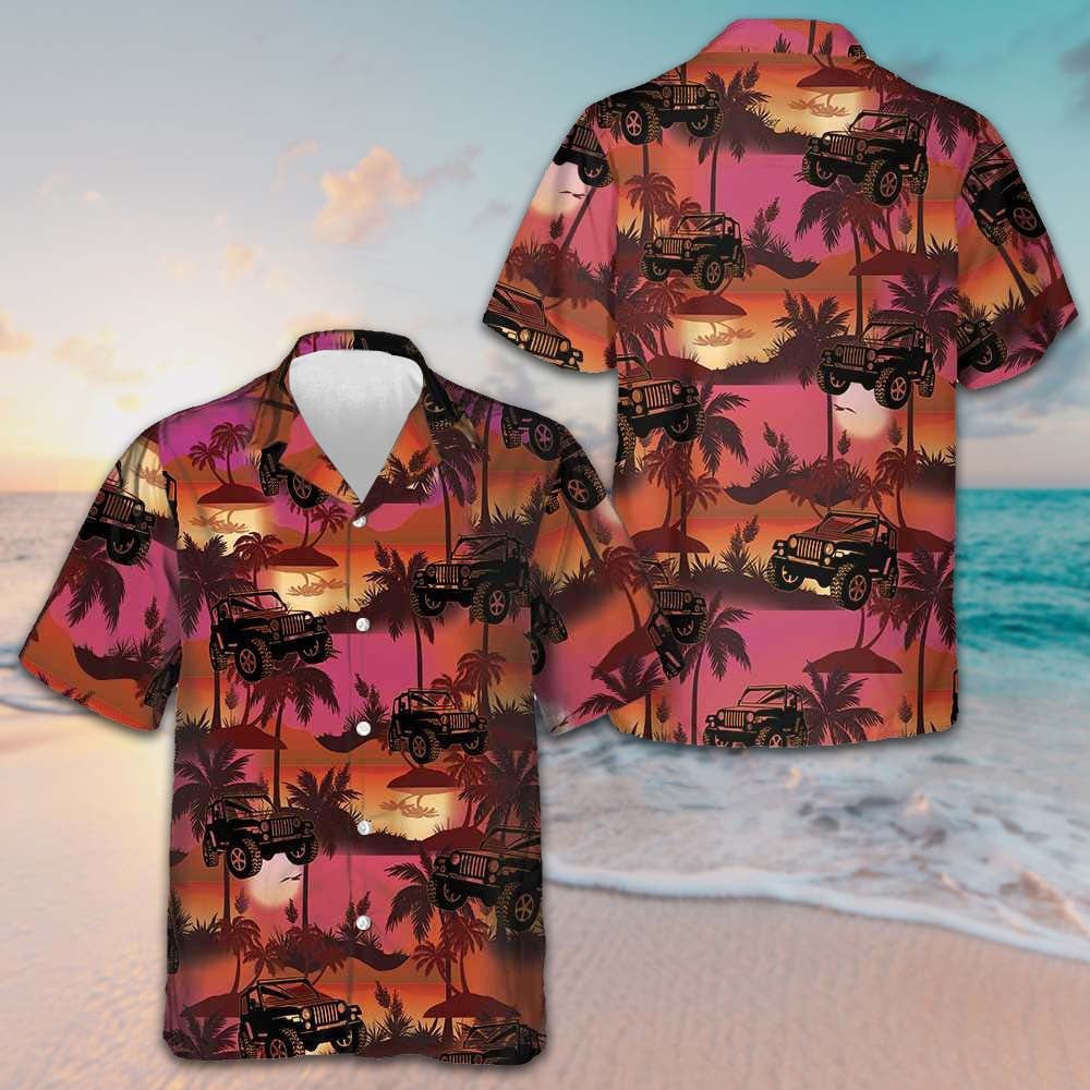 Jeep Tropical Sunset Pattern Hawaiian Shirt Cool Summer Shirts For Guys -WearandDecor