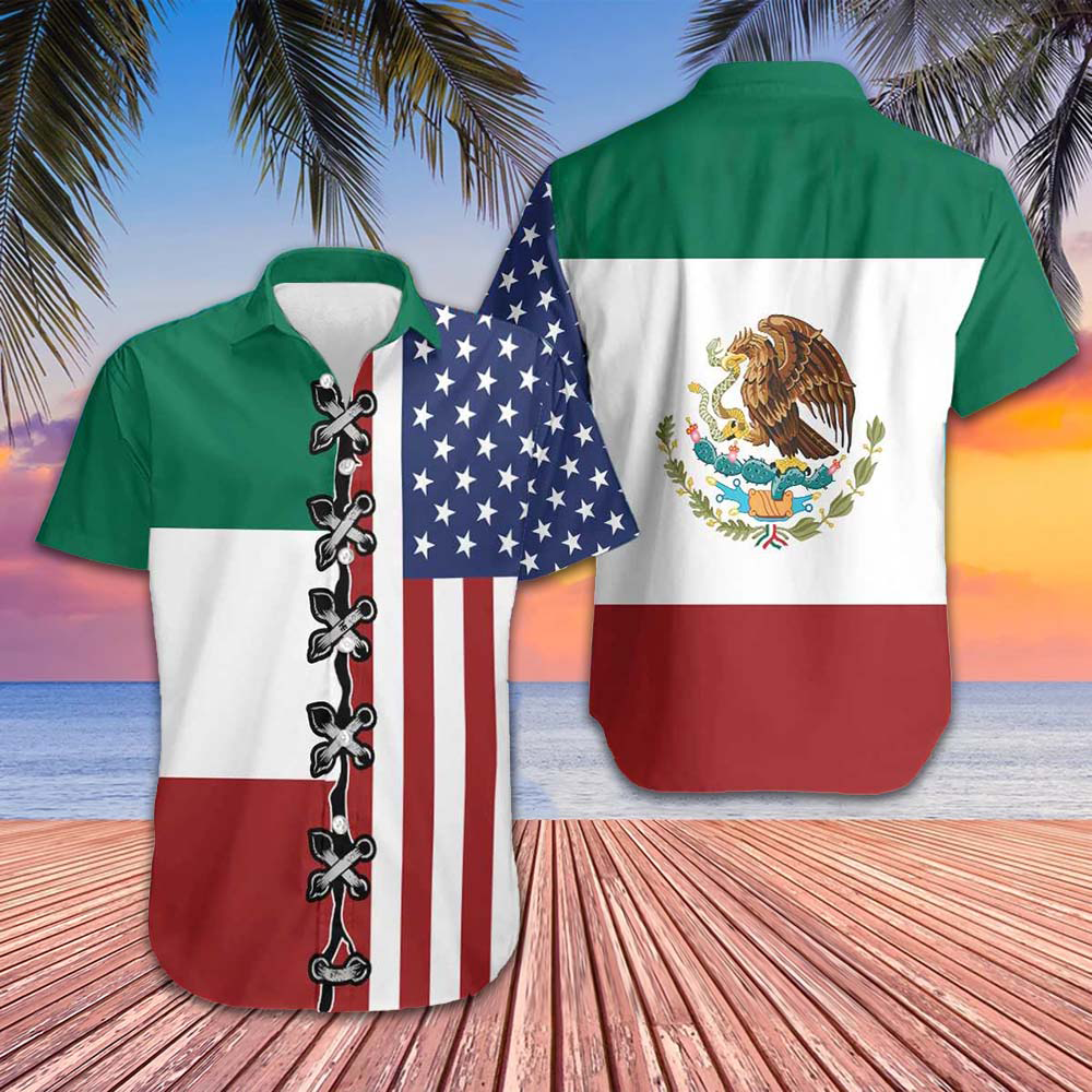 American Mexico Flag Hawaiian Shirt Patriotic Button Down Shirt Gifts For Mexican -WearandDecor