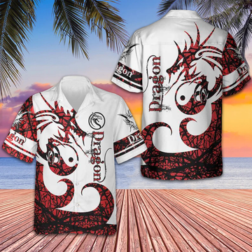 Dungeon Dragon Tattoo Hawaiian Shirt White And Red Chinese Dragon Shirt Gift For Him -WearandDecor