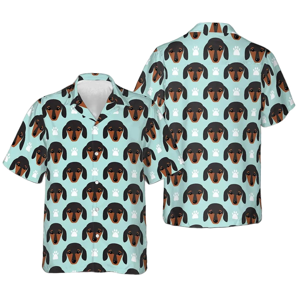 Dachshund Puppy Head Hawaiian Shirt Vacation Button Up Gifts For Dachshund Lovers -WearandDecor