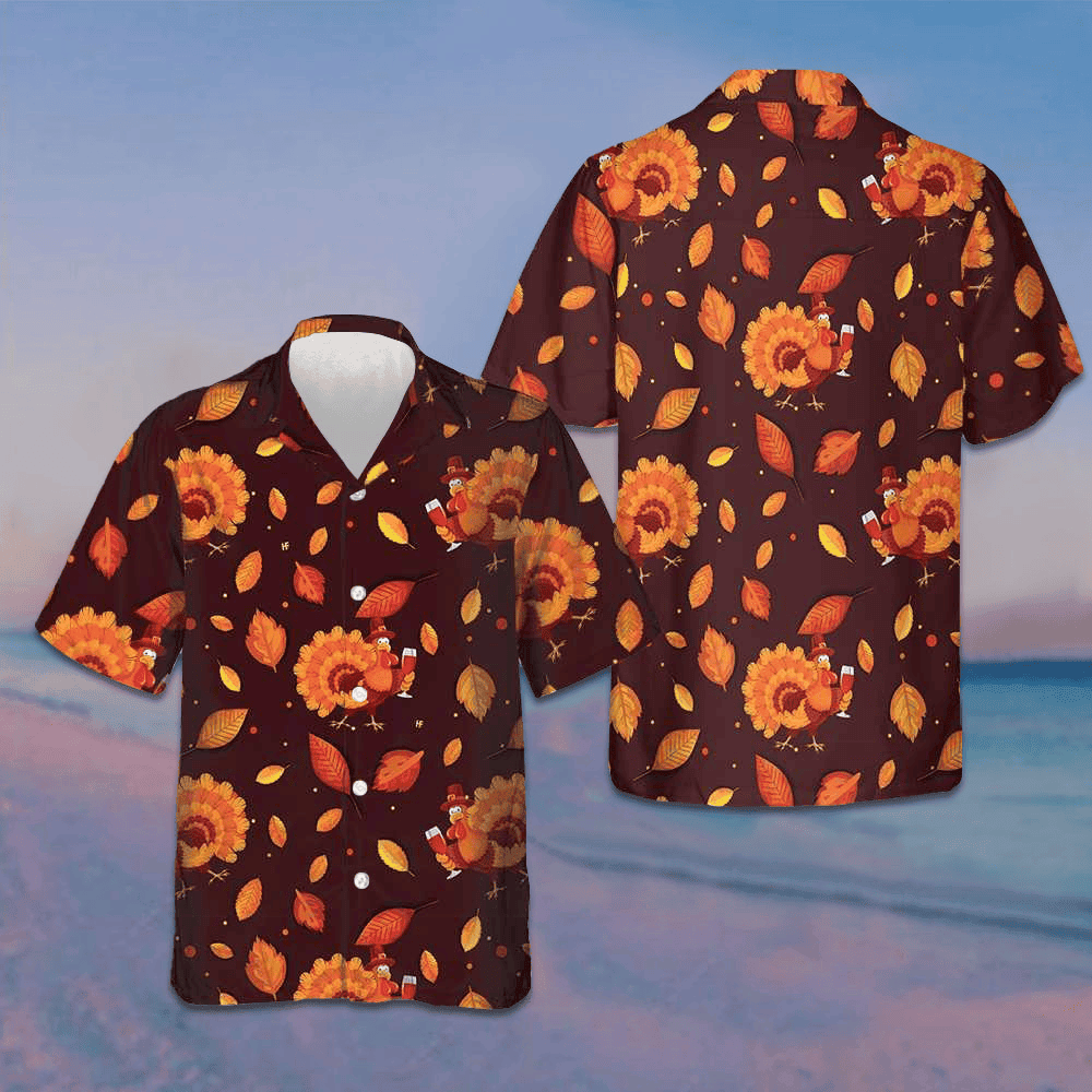 Thanksgiving Turkey With Glass Of Wine Hawaiian Shirt Happy Thanksgiving Funny Shirt Best Gifts -WearandDecor