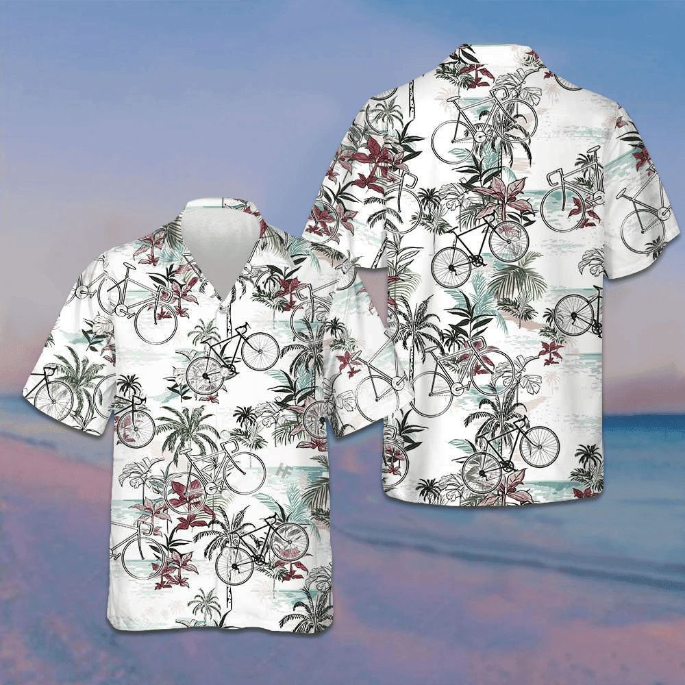 Summer Cycling Pattern Hawaiian Shirt Tropical Button Up Shirt Gifts For Bikers -WearandDecor
