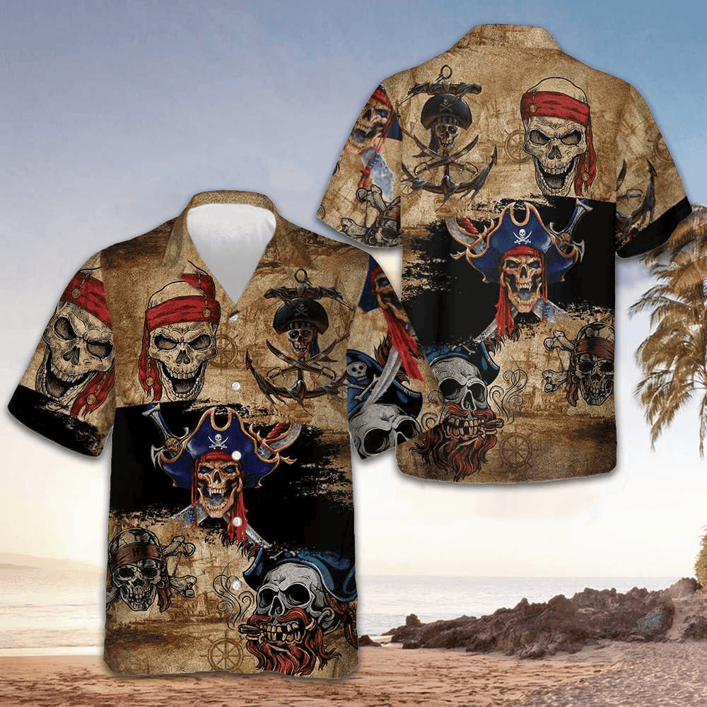 Pirate Skull Hawaiian Shirt Old Vintage Button Up Shirt Men Gifts For Boyfriend -WearandDecor