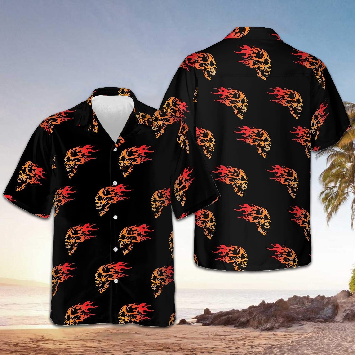 Flaming Angry Skull Hawaiian Shirt Mens Short Sleeve Summer Shirts Gifts For Skull Lovers -WearandDecor