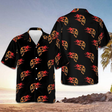 Flaming Angry Skull Hawaiian Shirt Mens Short Sleeve Summer Shirts Gifts For Skull Lovers -WearandDecor