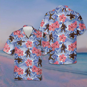 Tropical Christmas Bigfoot Hawaiian Shirt Button Up Summer Shirts For Men Gift Ideas -WearandDecor