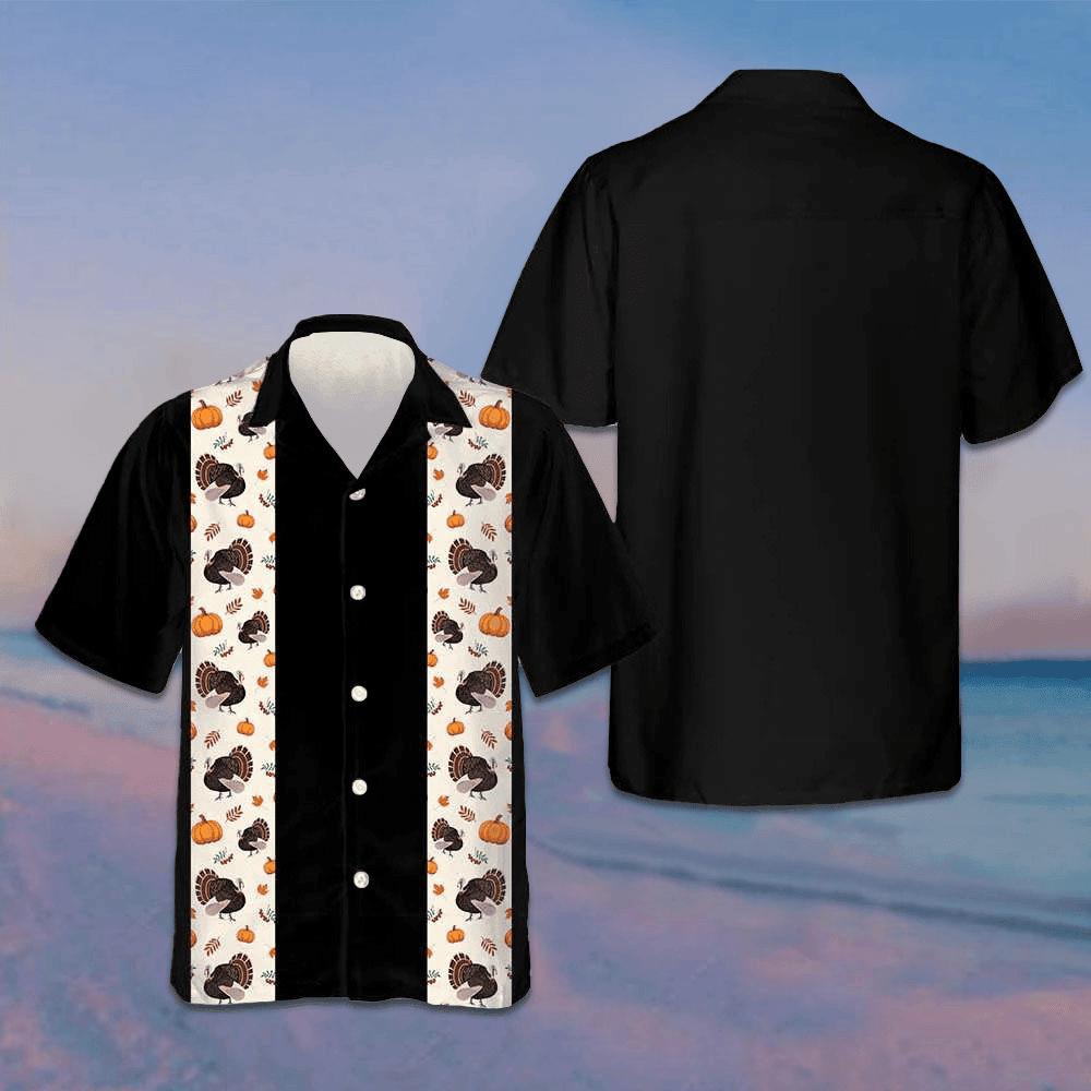 Thanksgiving Turkey Black Hawaiian Shirt Short Sleeve Button Up Shirt Gifts For Thanksgiving -WearandDecor