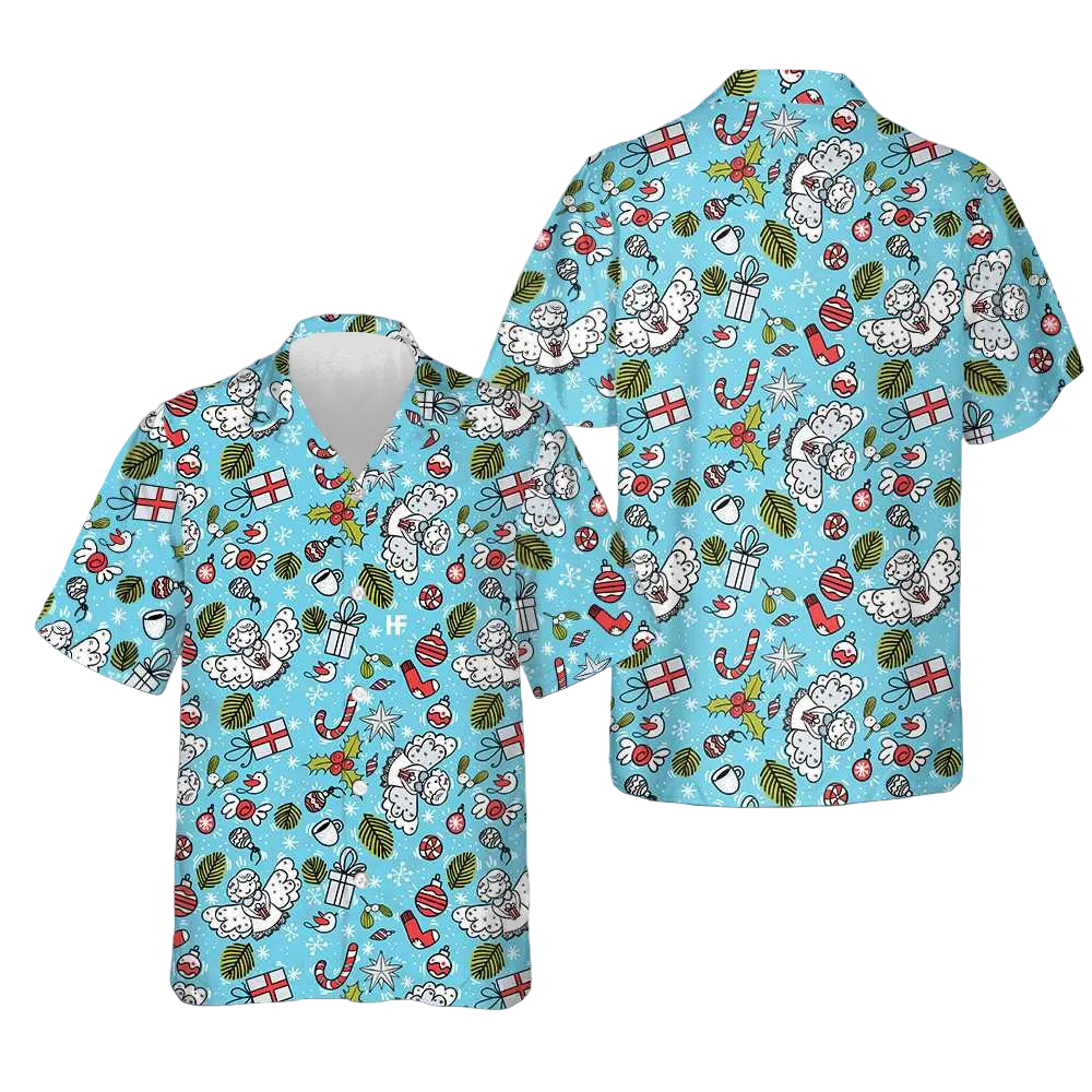 Christmas Pattern With Angel Hawaiian Shirt Button Up Christmas Shirts Gift Ideas -WearandDecor