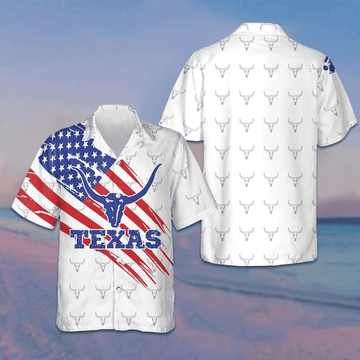 Texas Longhorn Pattern American Flag Hawaiian Shirt Button Down Shirt Gifts For Texas Lovers -WearandDecor