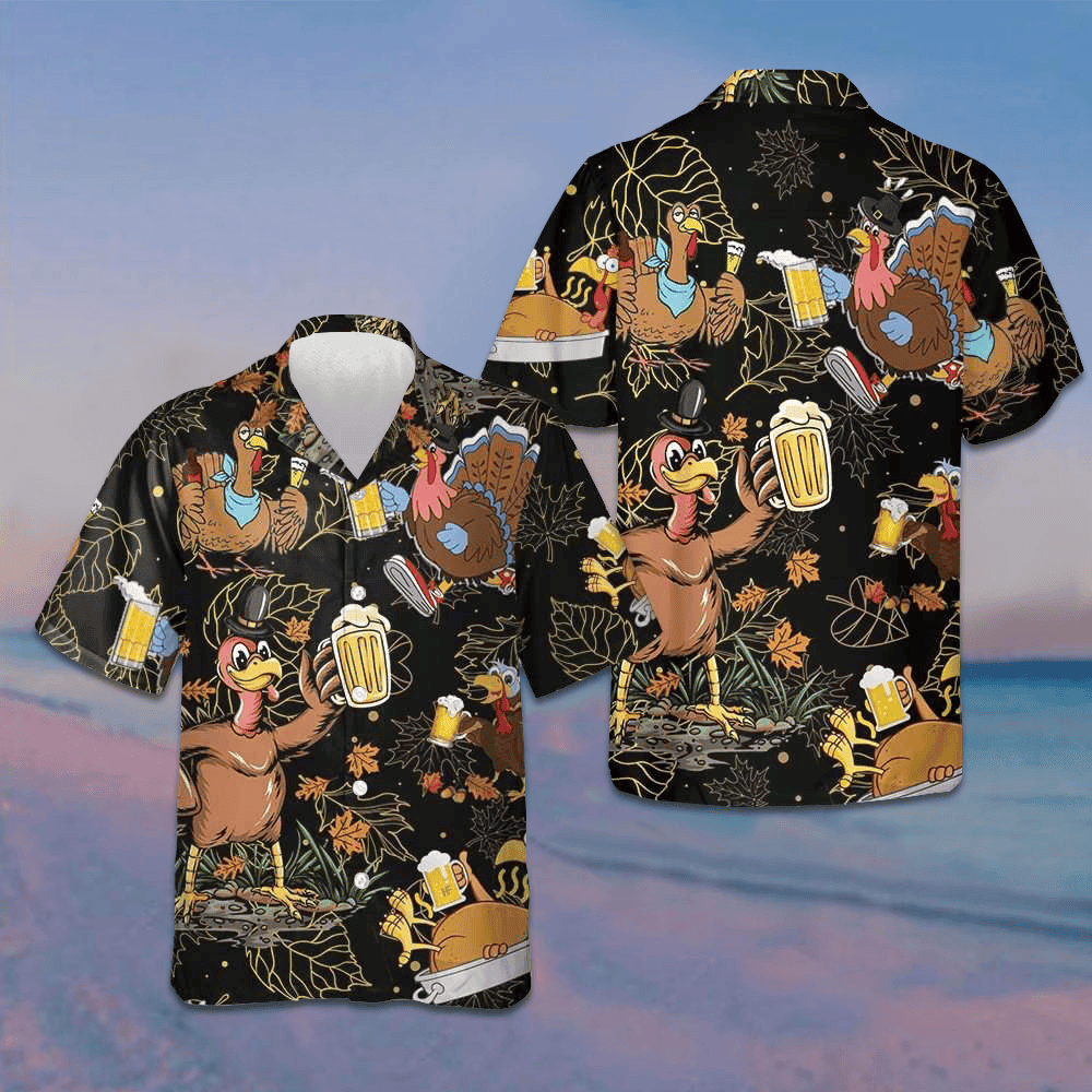 Drunk Turkey Thanksgiving Hawaiian Shirt Funny Thanksgiving Shirt Gifts For Friends -WearandDecor
