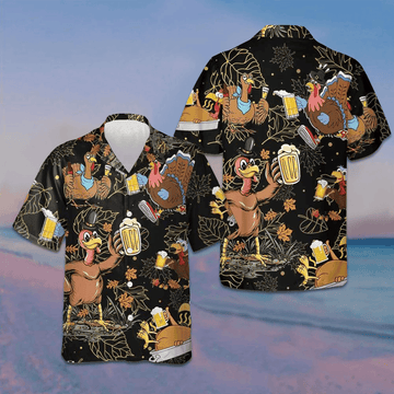 Drunk Turkey Thanksgiving Hawaiian Shirt Funny Thanksgiving Shirt Gifts For Friends -WearandDecor