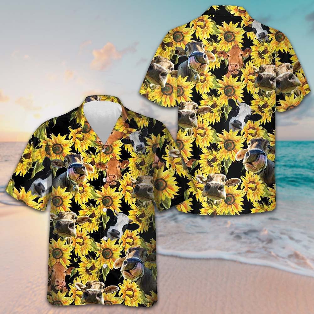 Cow With Suower Hawaiian Shirt Beach Button Down Shirt Men Gifts For Cow Lovers -WearandDecor