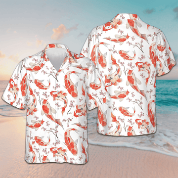 Koi Fish And Cherry Blossom Hawaiian Shirt Mens Beach Button Up Gifts For Koi Lovers -WearandDecor