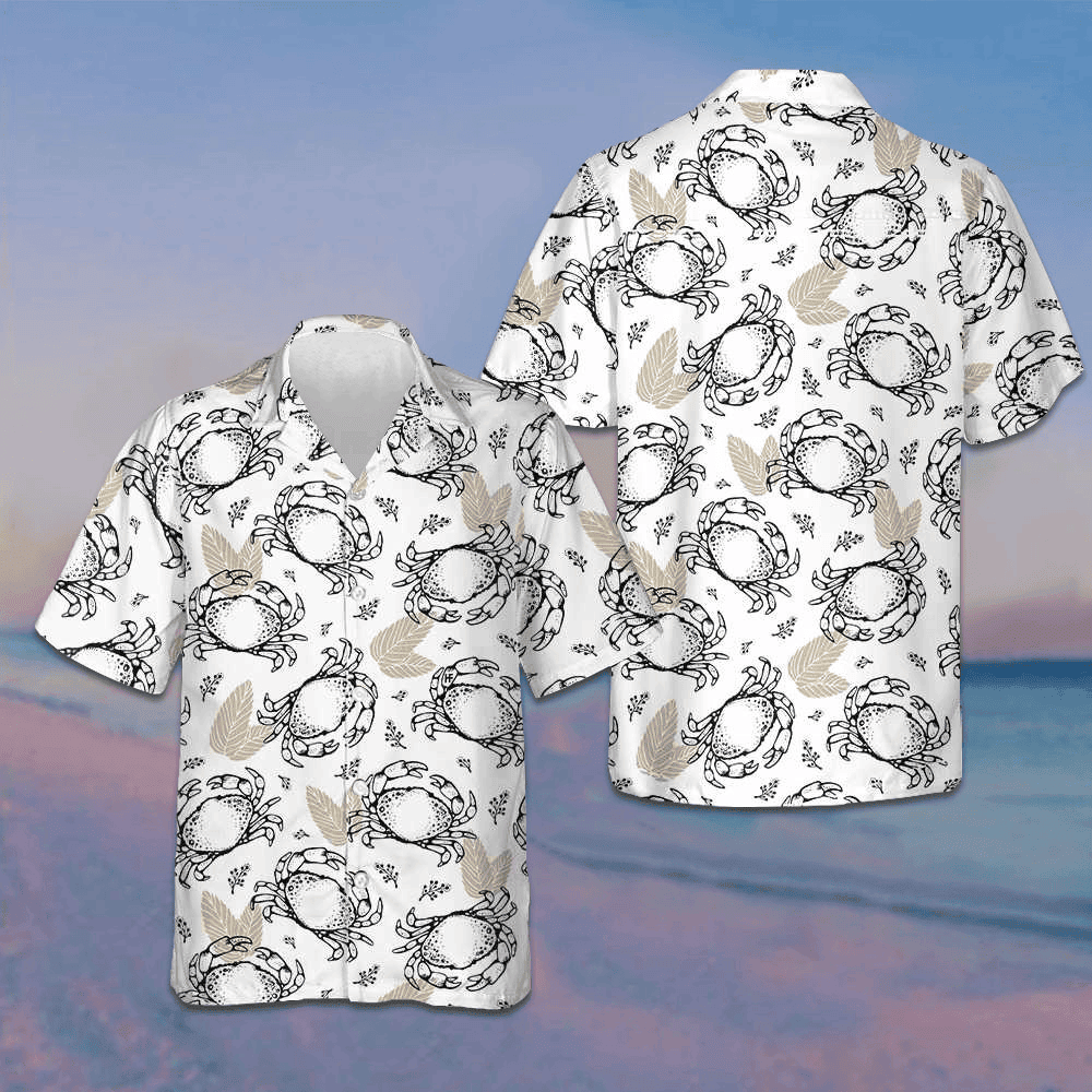 Pattern With Crabs And Leaves Hawaiian Shirt Summer Button Up Shirts Mens Gifts For Crab Lovers -WearandDecor