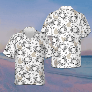 Pattern With Crabs And Leaves Hawaiian Shirt Summer Button Up Shirts Mens Gifts For Crab Lovers -WearandDecor