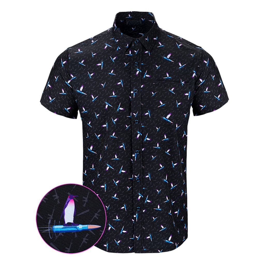 Hanguin Black Button Down Shirt Tactical Aloha Shirt Unique Christmas Gifts For Him -WearandDecor