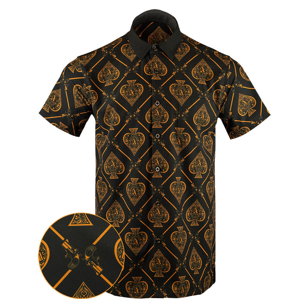 Ace Gold Button Down Shirt Gun Print Hawaiian Shirt Christmas Gifts For Dad -WearandDecor