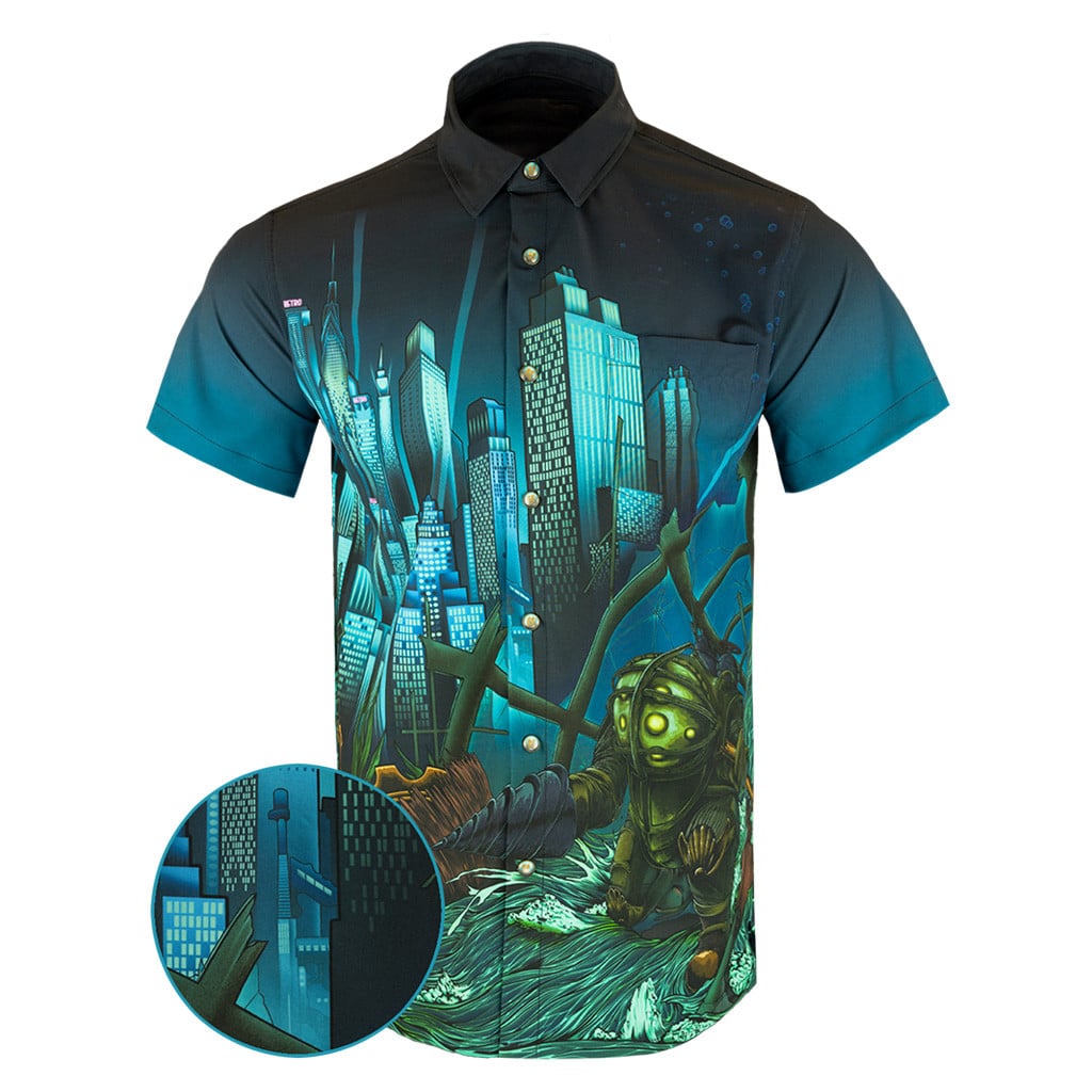 Deep Blue Button Down Shirt Pearl Snaps Apparel Gun Print Hawaiian Shirt Christmas Gifts For Dad -WearandDecor