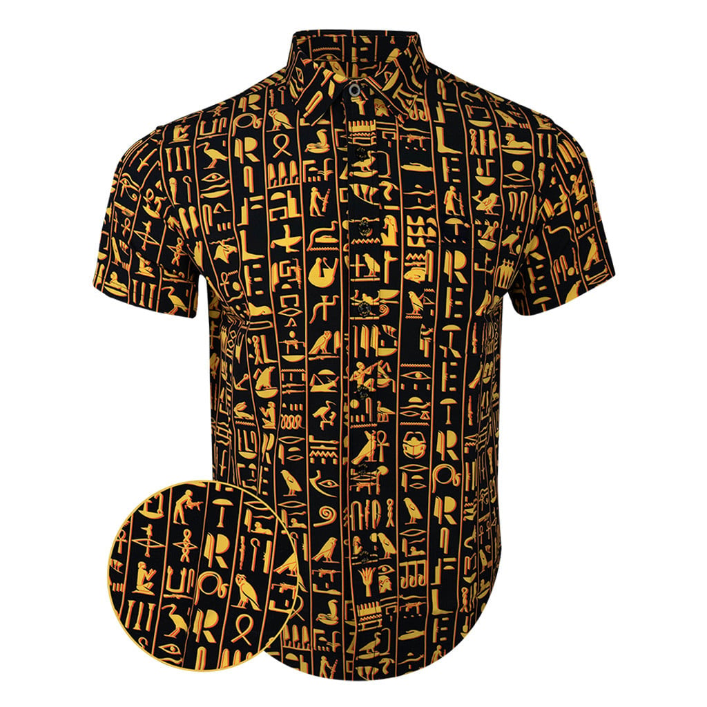Hieroglyphic Button Down Shirt Tactical Hawaiian Shirt Birthday Presents For Boyfriend -WearandDecor